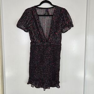 Free People Baby Love Smocked Bodycon Mini Dress‎ in Black Combo Ruched Small